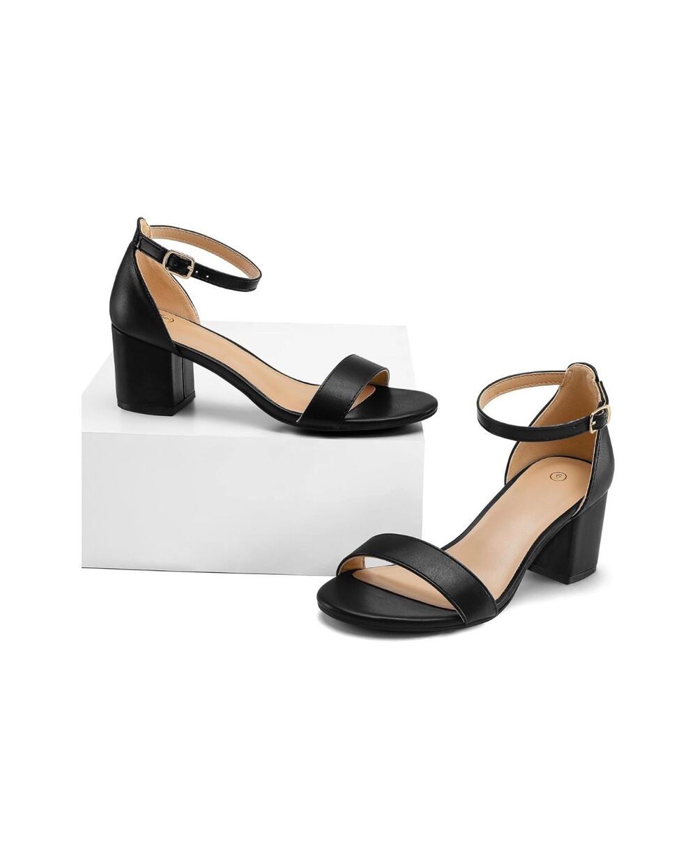 Black open toe chunky block heeled sandals size 7 new